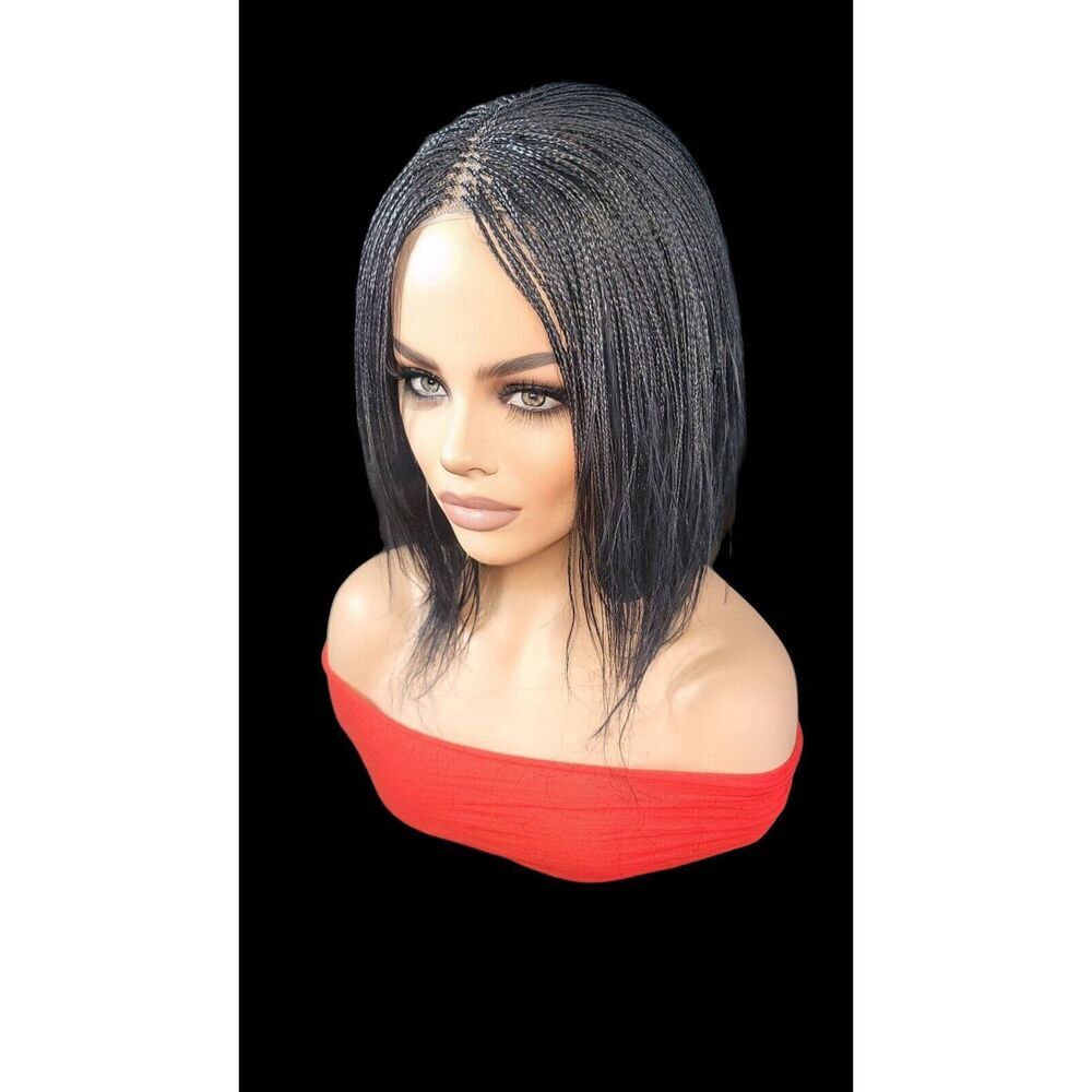 Handmade Braided Lace Wigs, Bob cut, short Micro millions braids. NWT Jet Black - Picture 12 of 15